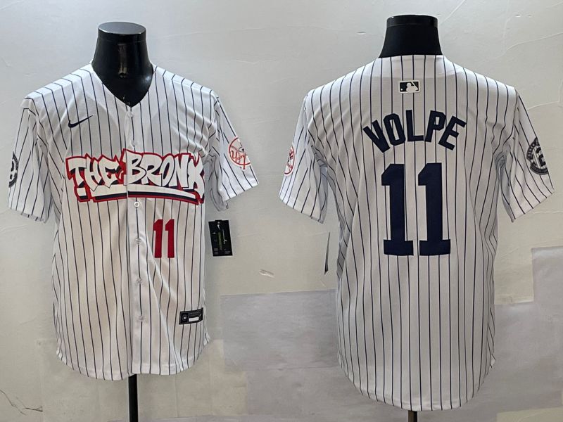 Men New York Yankees #11 Volpe White Stripe four generations Joint Name 2025 Nike MLB Jersey style 3